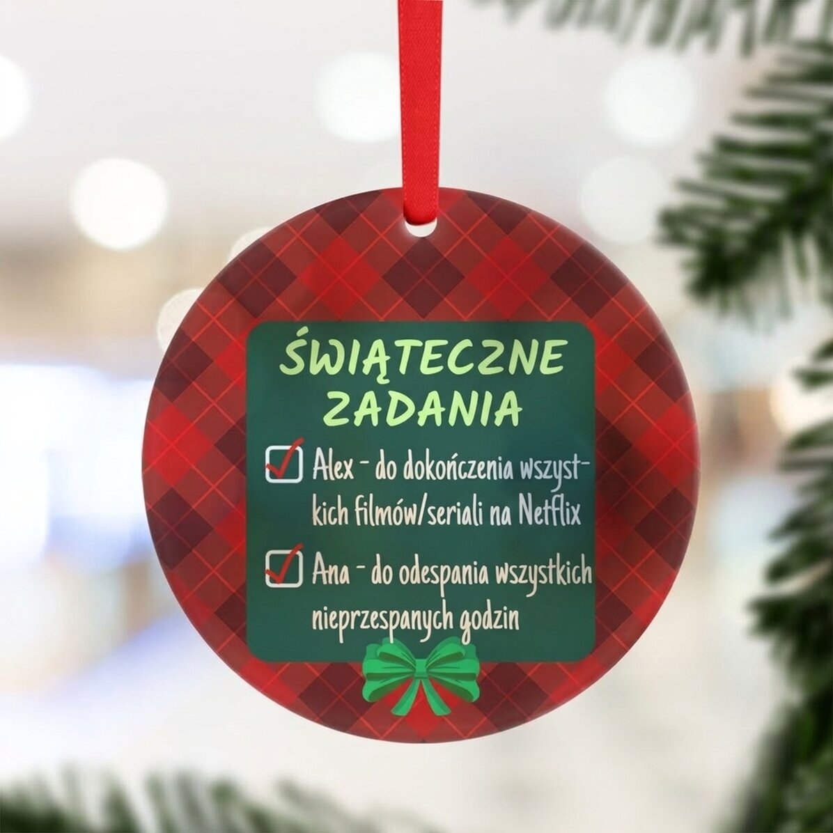 Okrągła ozdoba z indywidualnym napisem – Zadania świąteczne