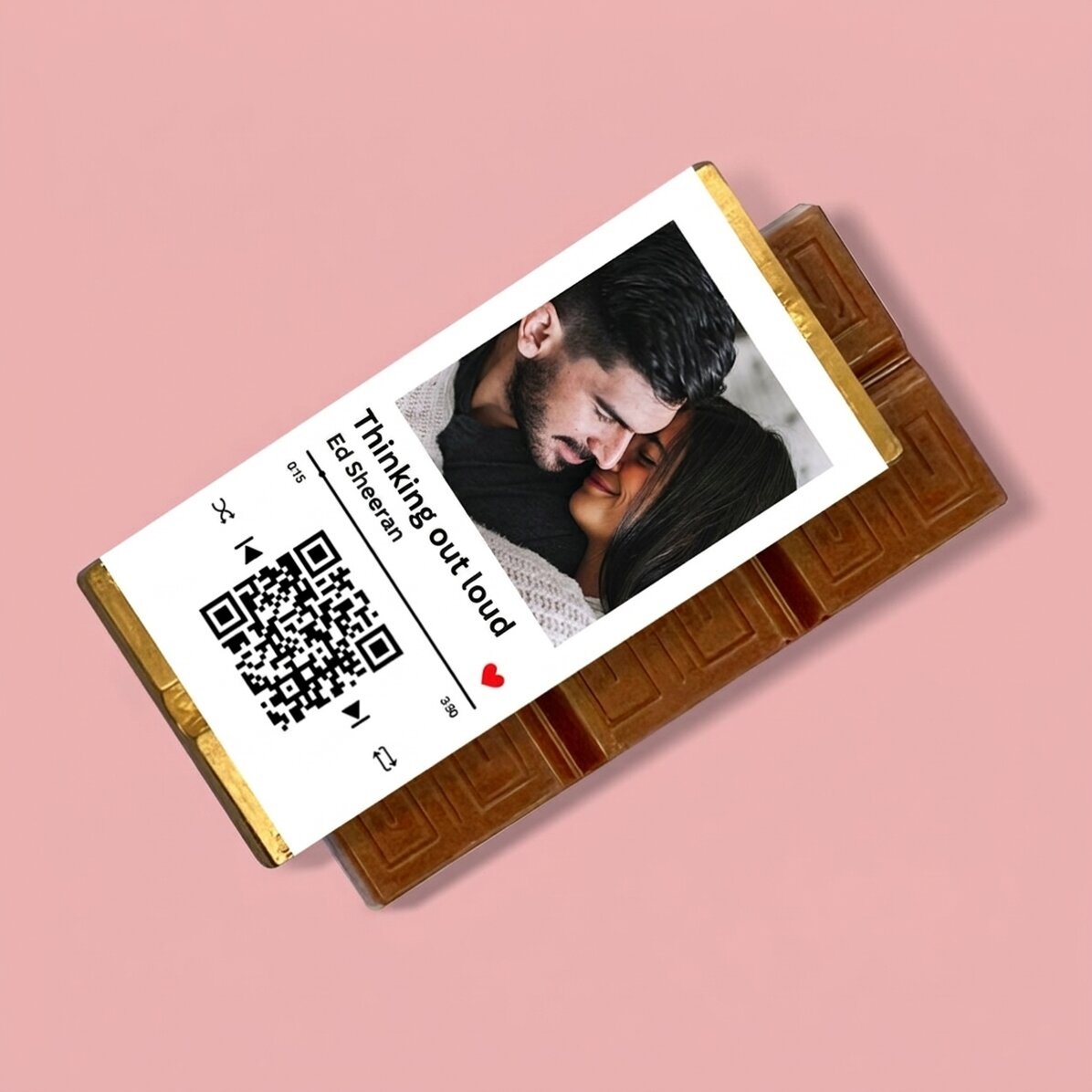 Mini tabliczka czekolady z personalizowanym zdjęciem, wiadomością i kodem QR – Nasza piosenka