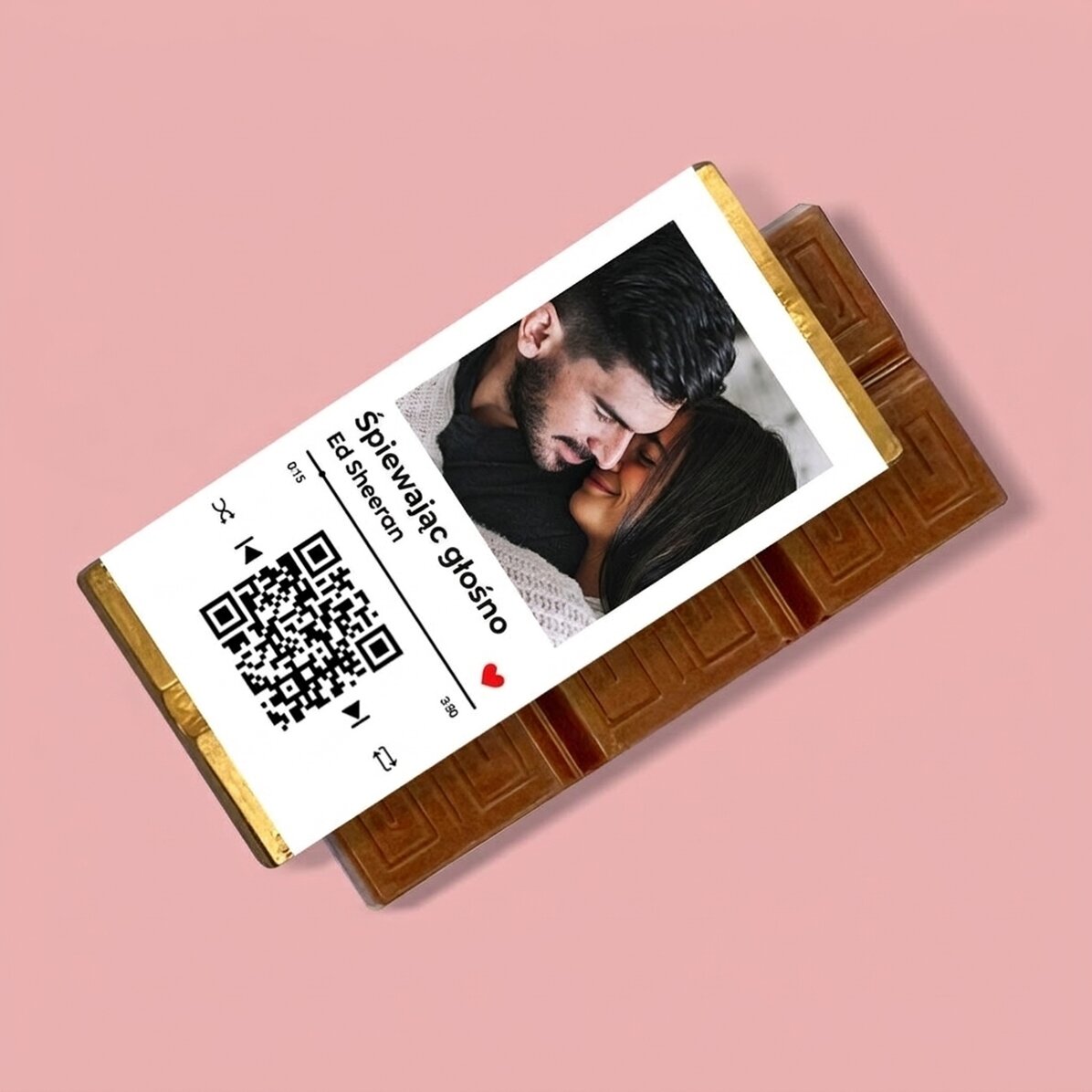 Mini tabliczka czekolady z personalizowanym zdjęciem, wiadomością i kodem QR – Nasza piosenka