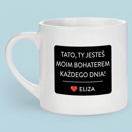 Spersonalizowany kubek do espresso z napisem i zdjęciem – Mój bohater