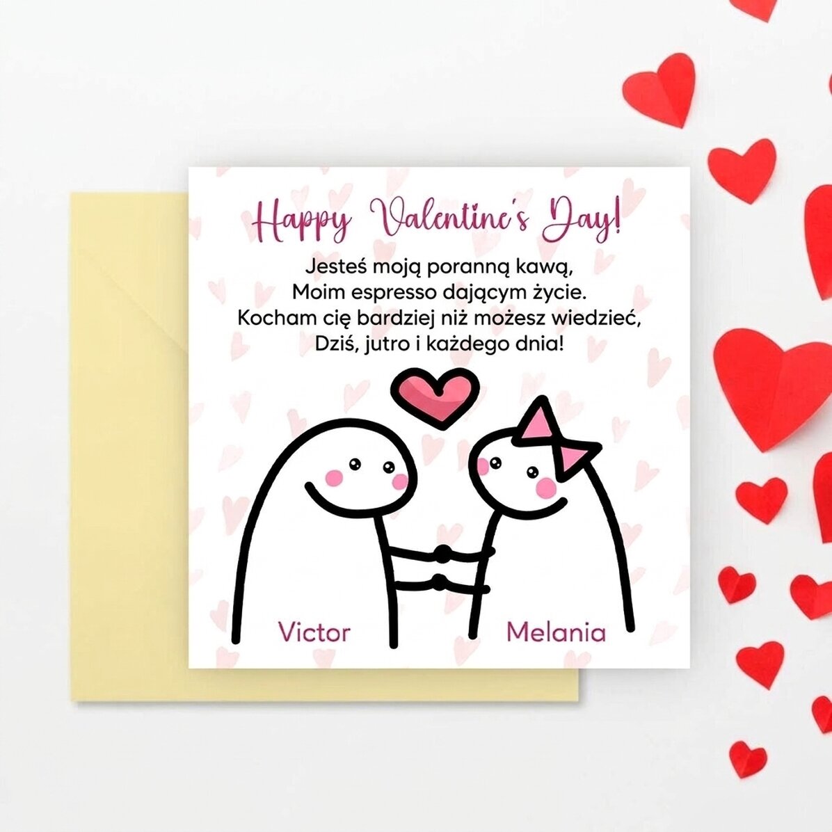 Spersonalizowana kwadratowa kartka z napisem – Cute love
