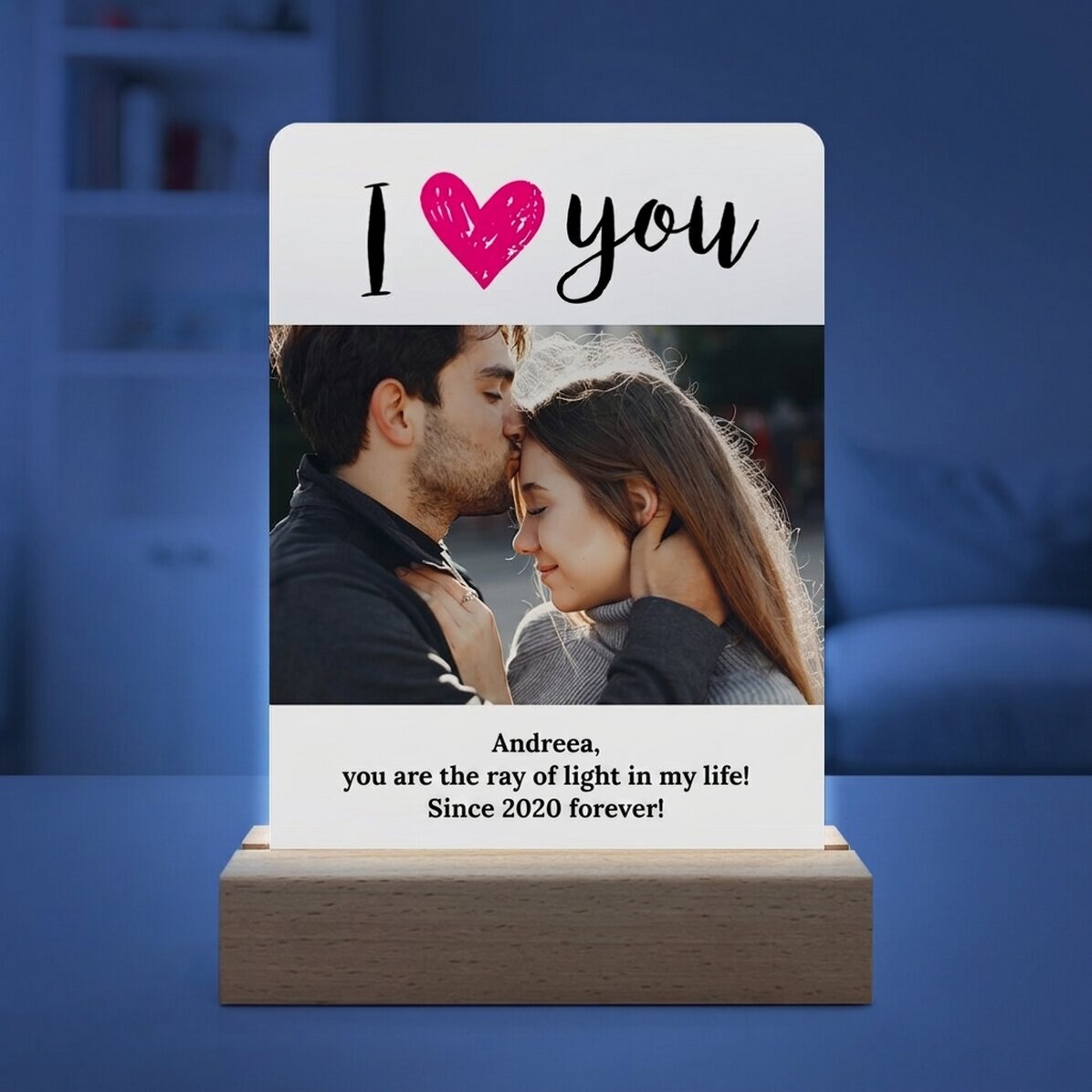Spersonalizowana lampa nocna LED ze zdjęciem i napisem – „I love you”