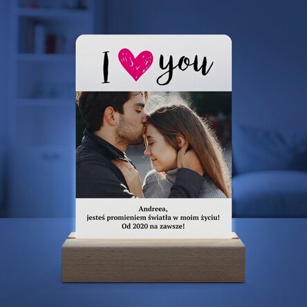 Spersonalizowana lampa nocna LED ze zdjęciem i napisem – „I love you”
