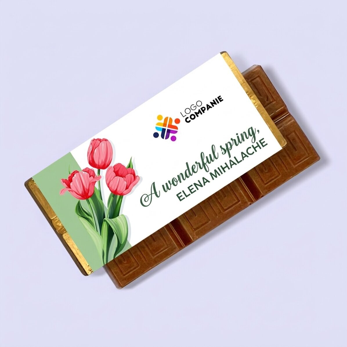 Mini tabliczka czekolady z indywidualnym nadrukiem logo i napisem – Cudowna wiosna