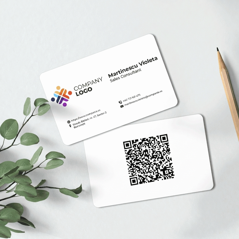 Spersonalizowana wizytówka aluminiowa, dwustronna, z kodem QR i danymi kontaktowymi