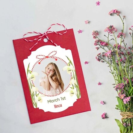 Spersonalizowany martisor do zasadzenia ze zdjęciem i wiadomością – śnieżyczki