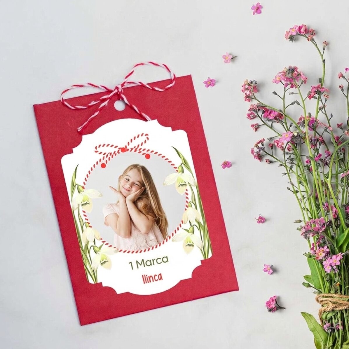 Spersonalizowany martisor do zasadzenia ze zdjęciem i wiadomością – śnieżyczki