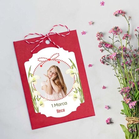 Spersonalizowany martisor do zasadzenia ze zdjęciem i wiadomością – śnieżyczki