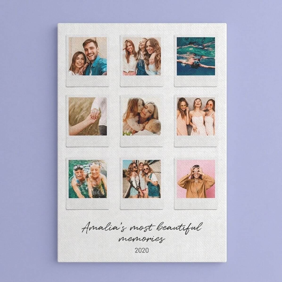 Spersonalizowany obraz na płótnie z napisem i 9 zdjęciami w stylu Polaroid – Najpiękniejsze chwile