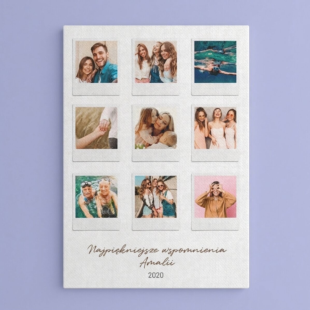 Spersonalizowany obraz na płótnie z napisem i 9 zdjęciami w stylu Polaroid – Najpiękniejsze chwile