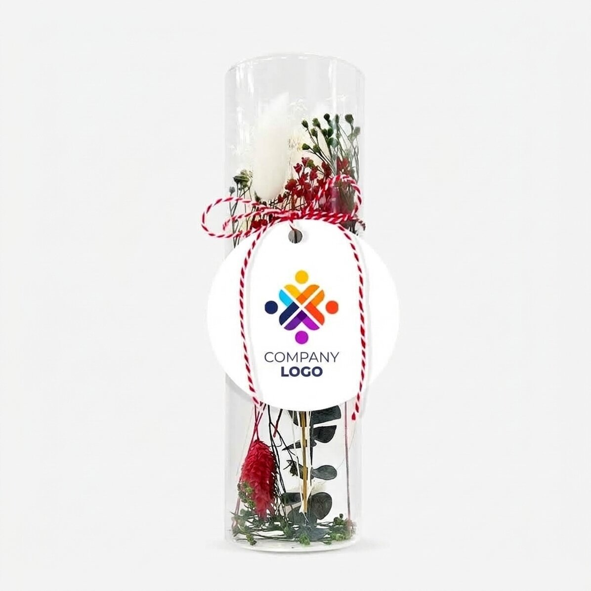 Szklana zawieszka „martisor” z zakonserwowanymi kwiatami, spersonalizowana logo