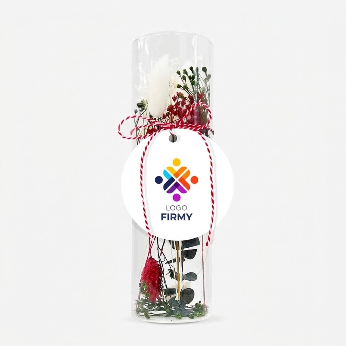 Szklana zawieszka „martisor” z zakonserwowanymi kwiatami, spersonalizowana logo