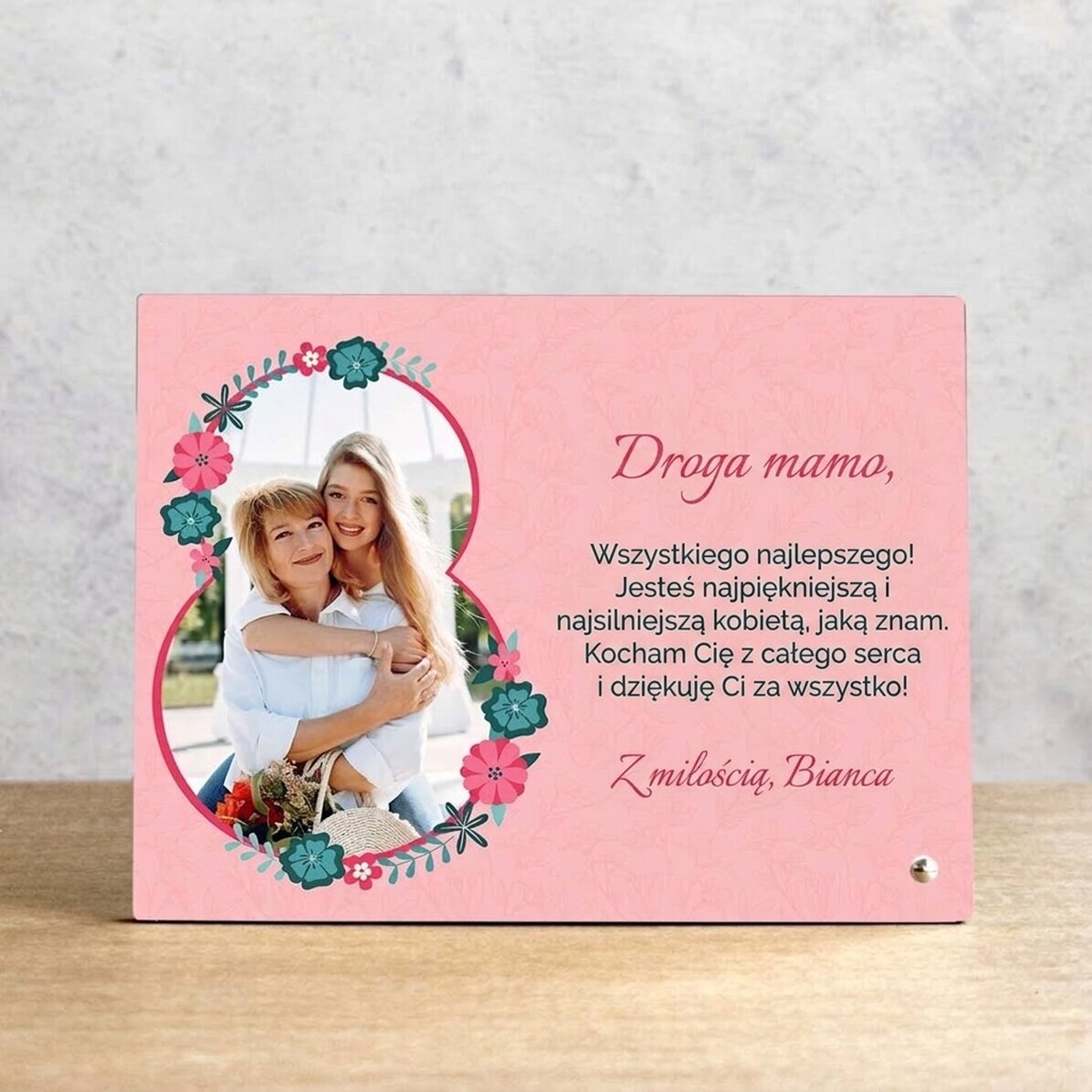 Spersonalizowana ramka na zdjęcie na biurko ze zdjęciem i dedykacją – 8 marca
