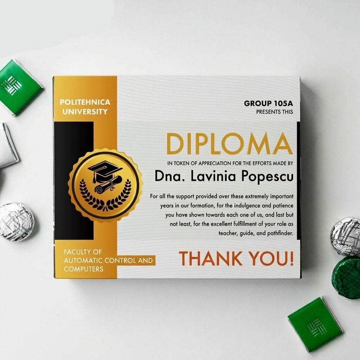 Spersonalizowane pudełko cukierków z dedykacją – dyplom dla nauczyciela