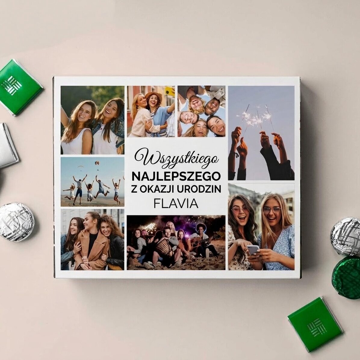Spersonalizowane pudełko cukierków z 8 zdjęciami i napisem – „Happy Birthday!”