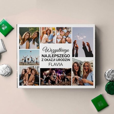 Spersonalizowane pudełko cukierków z 8 zdjęciami i napisem – „Happy Birthday!”