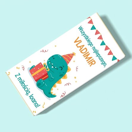 Czekolada z indywidualnym napisem – Happy Dino