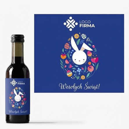 Mała buteleczka wina z indywidualnym nadrukiem – z logo i życzeniami z okazji Wielkanocy