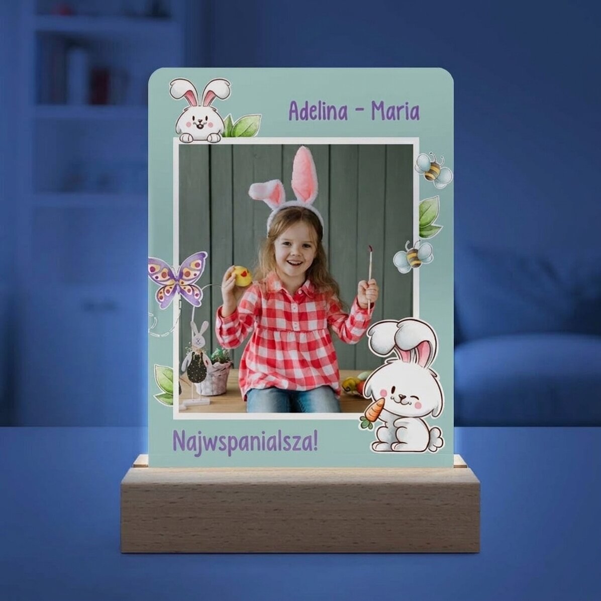 Spersonalizowana lampka nocna LED ze zdjęciem i napisem – Królik