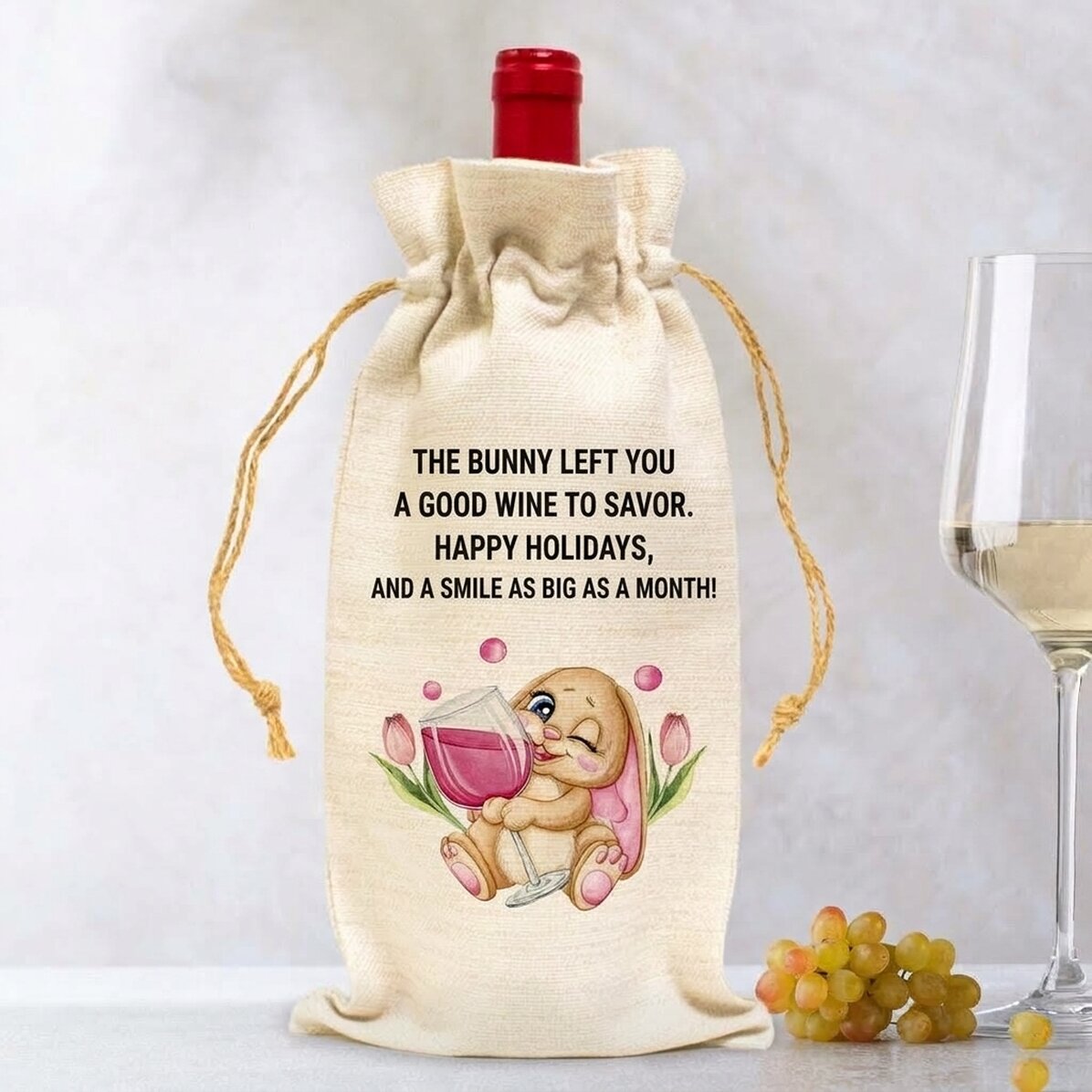 Spersonalizowana torba na butelkę wina – Drinking bunny