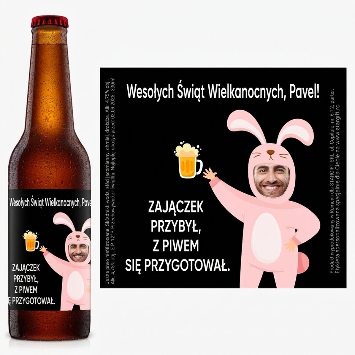 Piwo z własnym zdjęciem i napisem – Królik