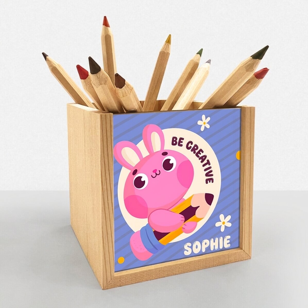 Spersonalizowany uchwyt na ołówki z napisem – Creative bunny