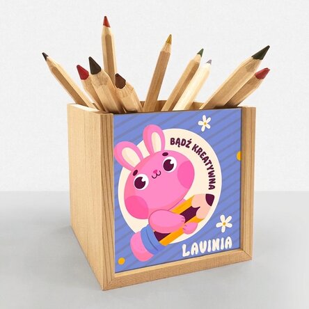 Spersonalizowany uchwyt na ołówki z napisem – Creative bunny