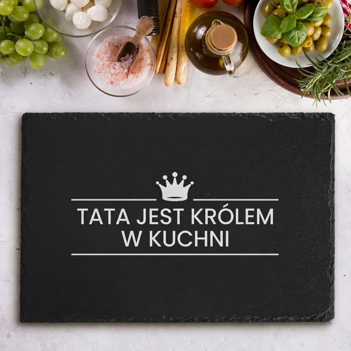 Spersonalizowana płyta z łupka z wygrawerowanym napisem – The King Of The Kitchen