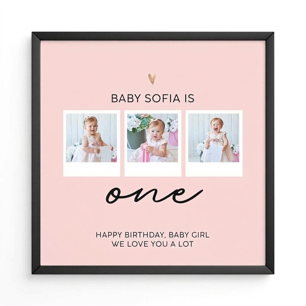 Spersonalizowany obrazek z 3 zdjęciami i dedykacją – Birthday baby