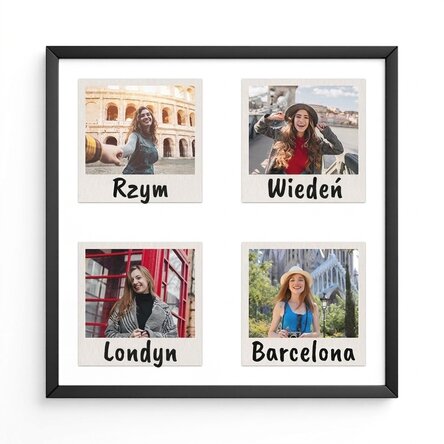 Spersonalizowany obrazek z 4 zdjęciami i tekstem – Polaroid