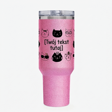 Termos z uchwytem i słomką, spersonalizowany imieniem – Cats