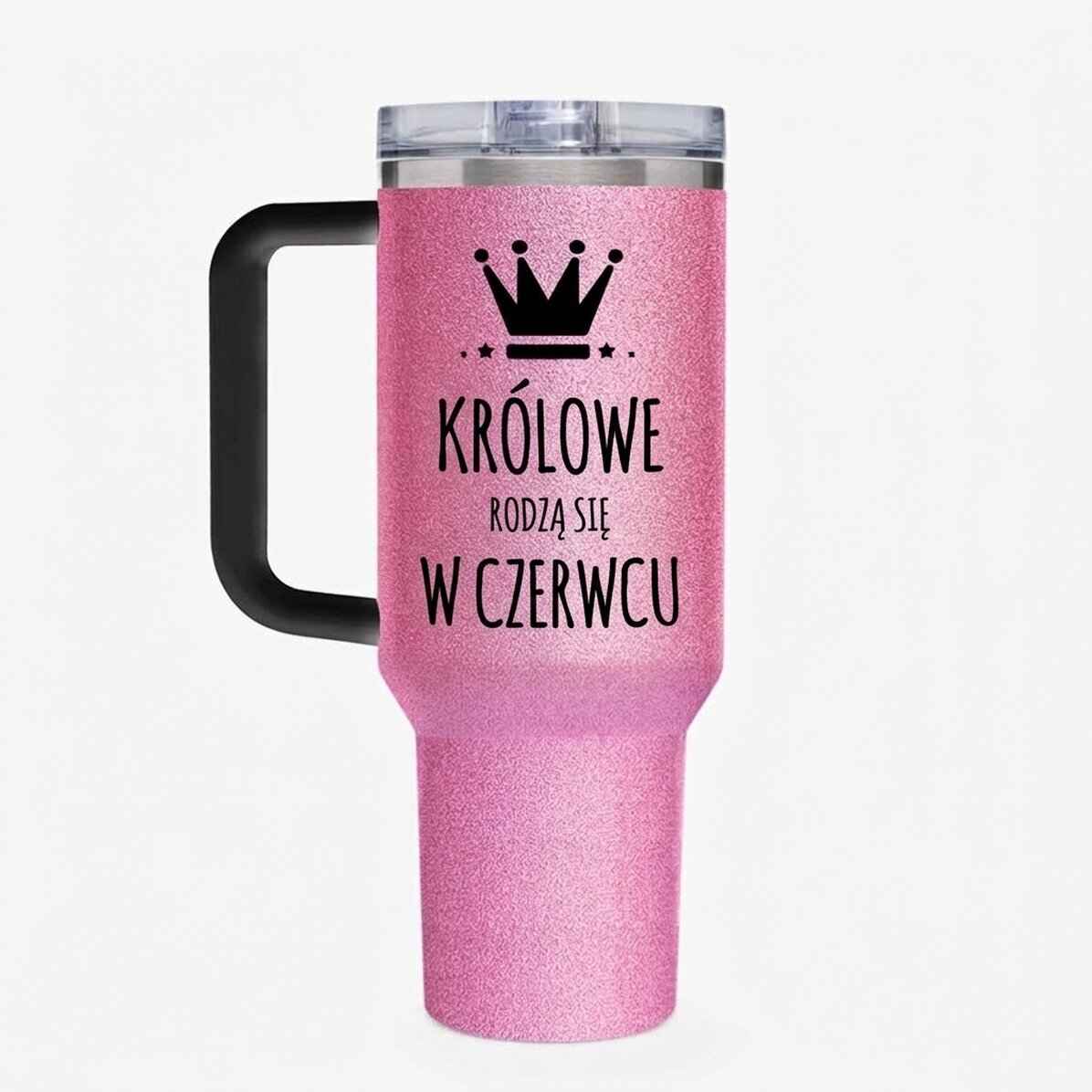 Termos z uchwytem i słomką, spersonalizowany napisem – Queens