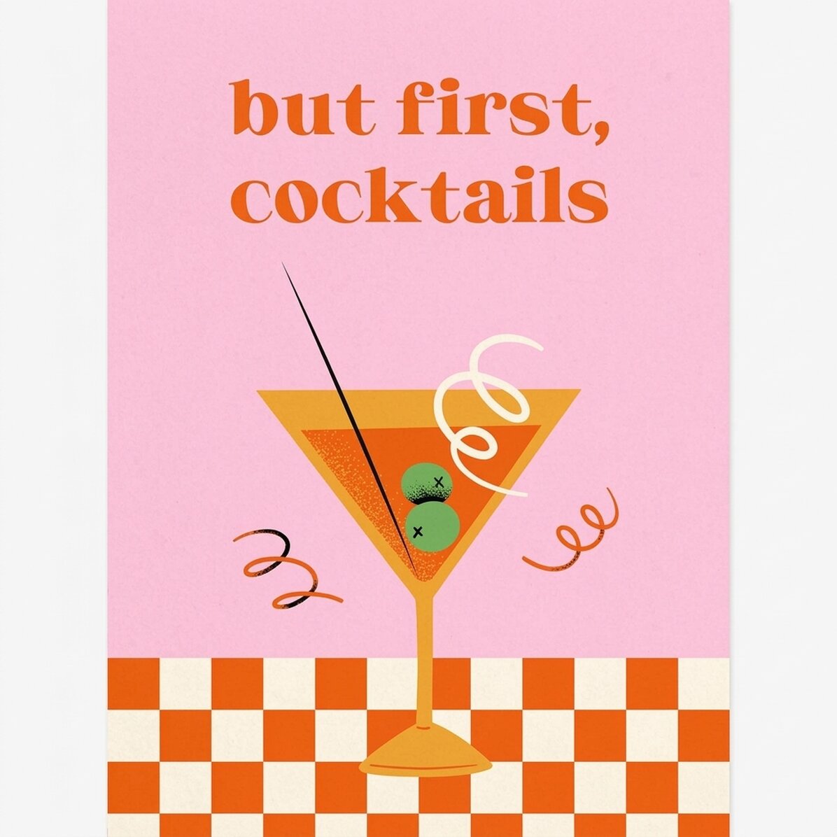 Plakat „But first, cocktails”