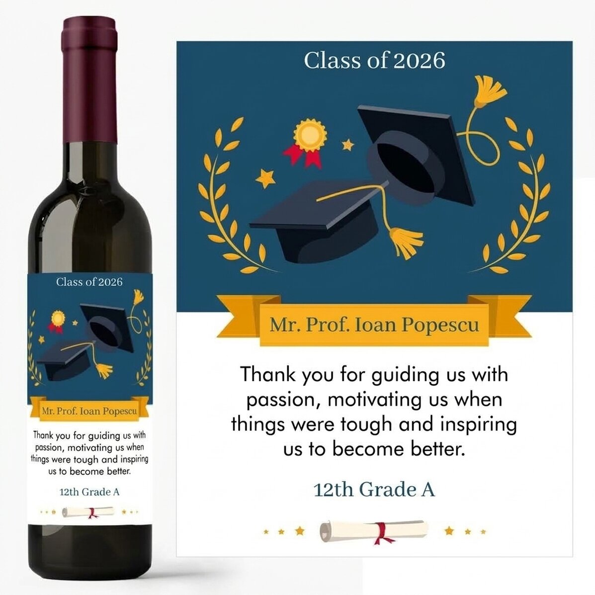 Wino z indywidualnym napisem dla nauczyciela – Dziękujemy!