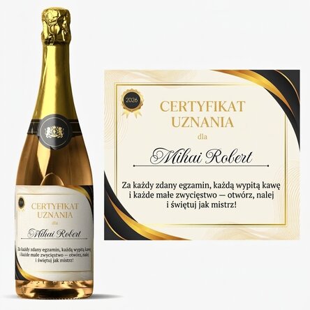 Wino musujące z indywidualnym napisem – dyplom uznania