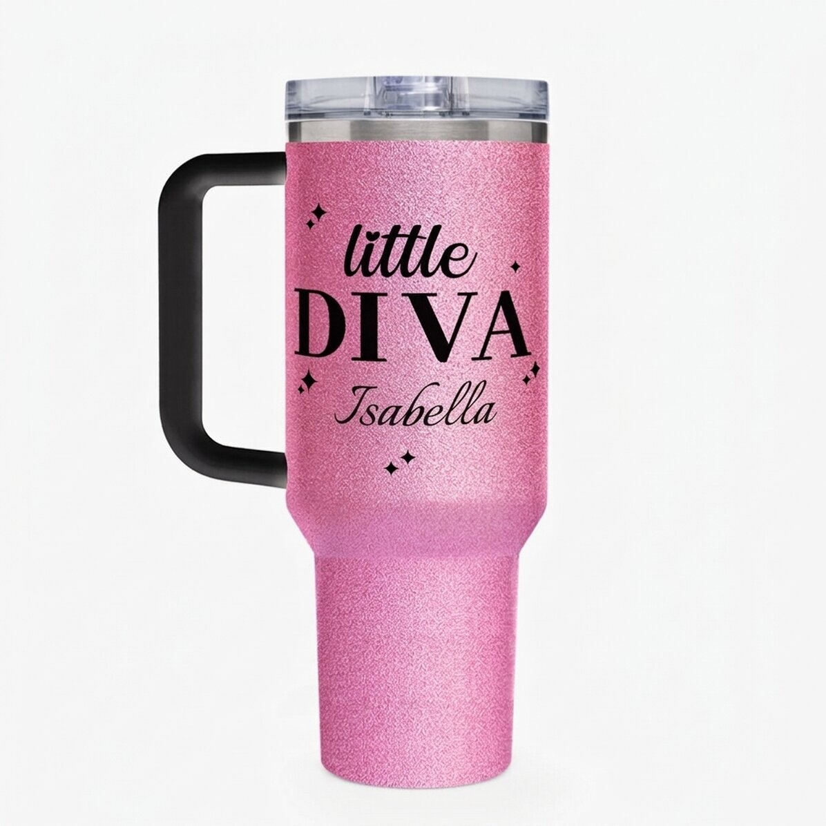 Termos z uchwytem i słomką, spersonalizowany z napisem – little diva