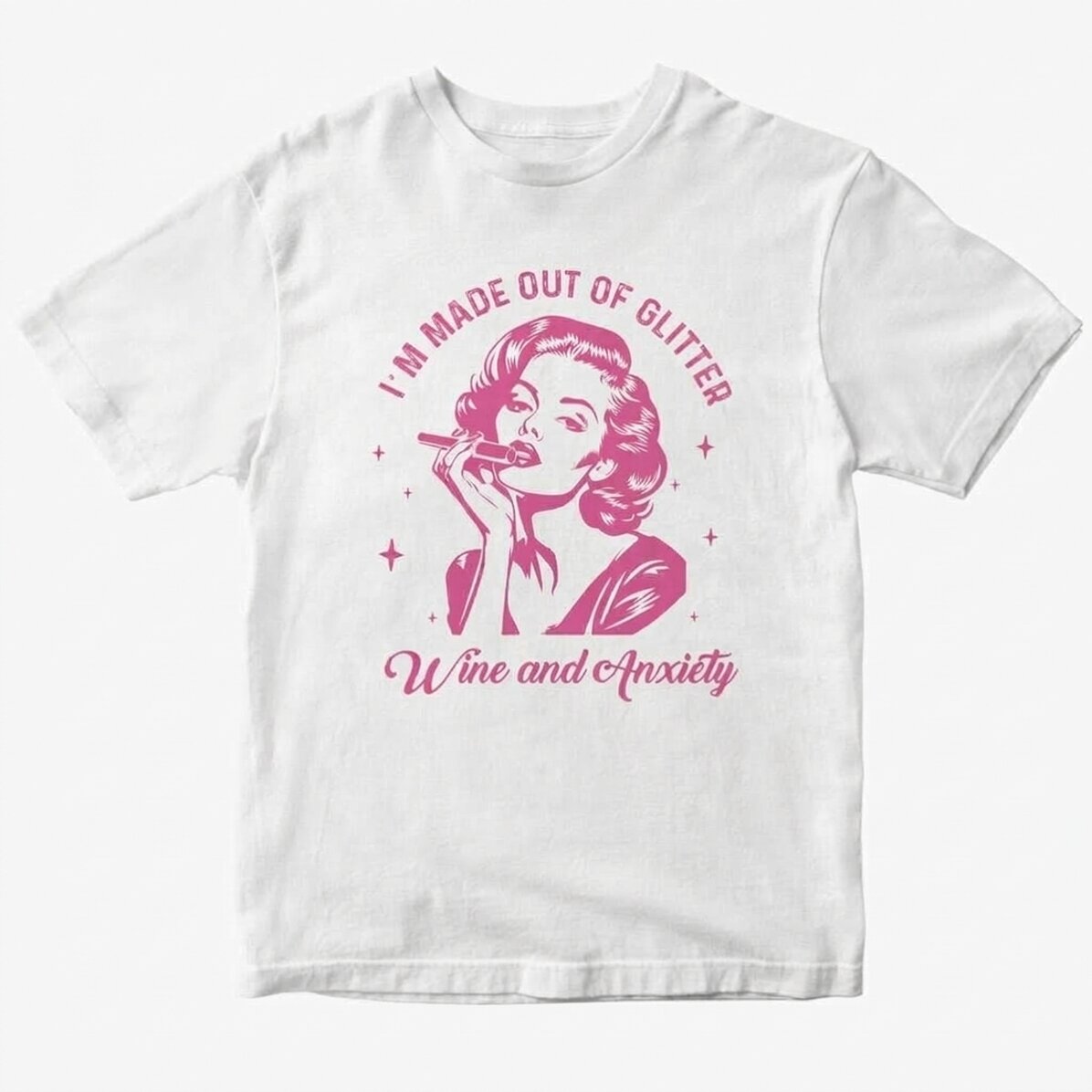 Spersonalizowana bawełniana koszulka – Glitter, wine & anxiety
