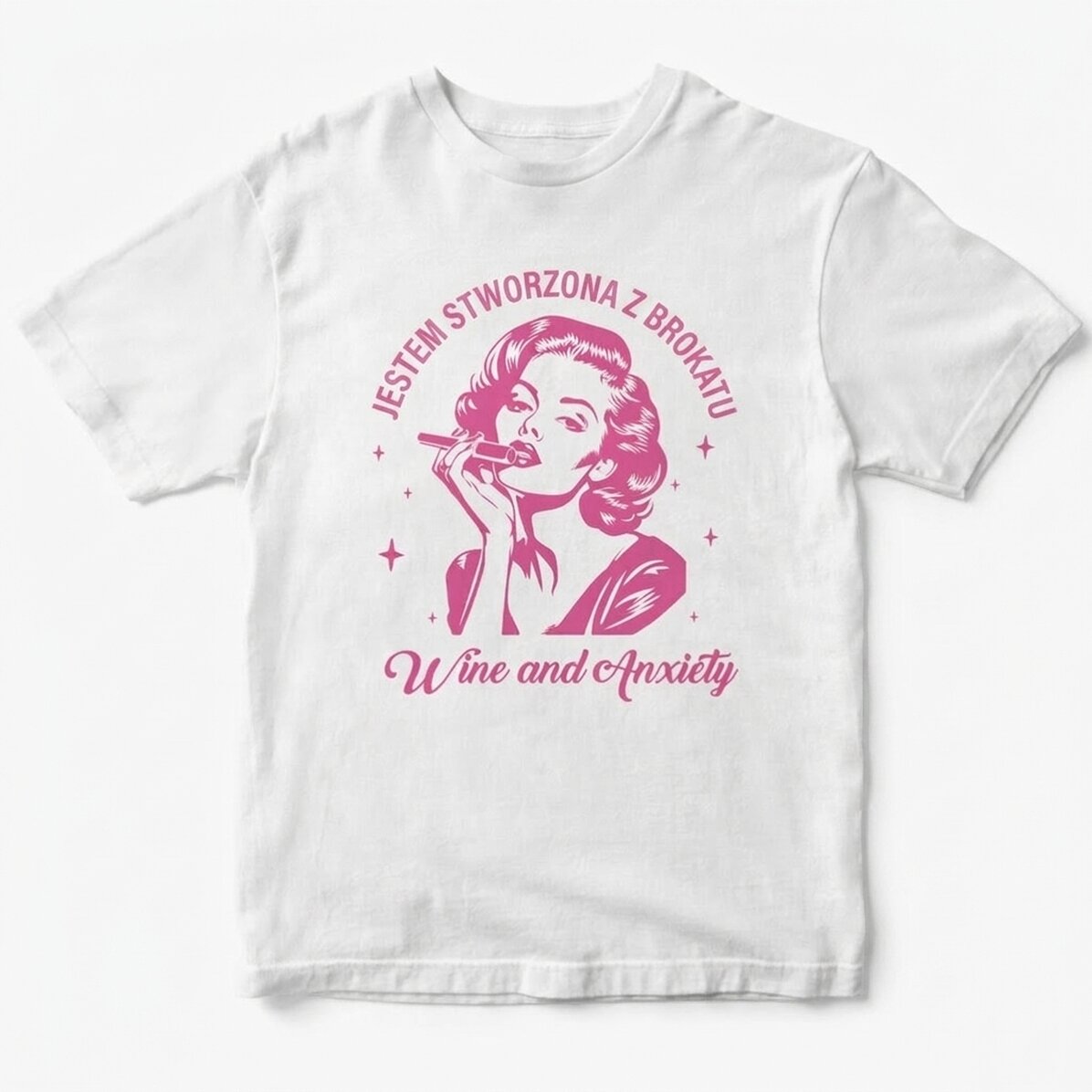 Spersonalizowana bawełniana koszulka – Glitter, wine & anxiety