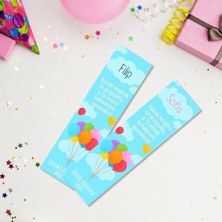 Spersonalizowana zakładka z napisem i imieniem dla dzieci – Balony