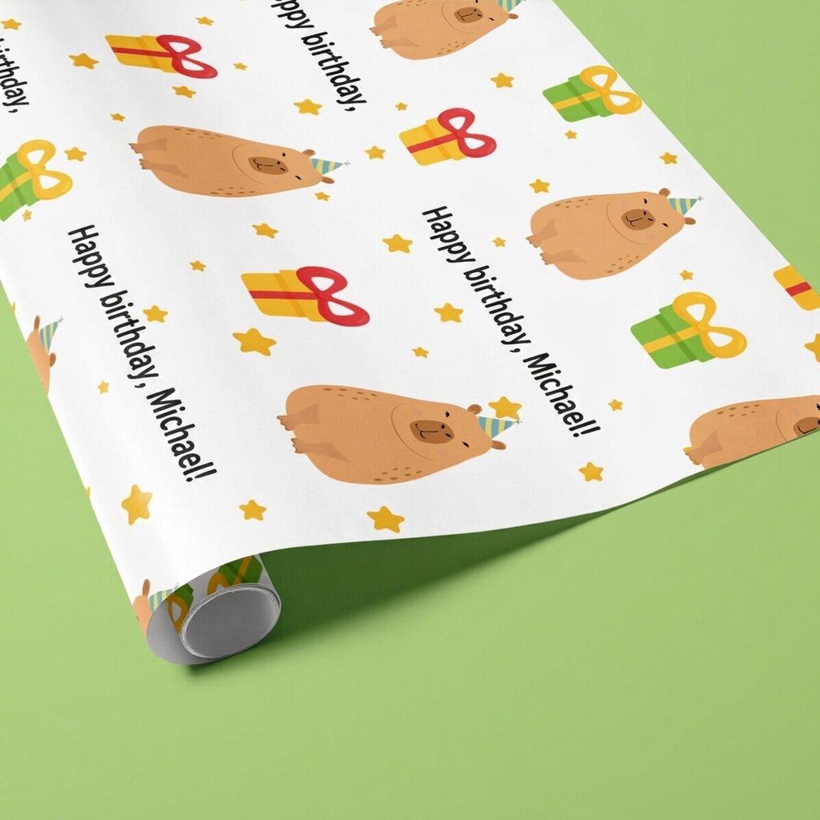 Papier do pakowania prezentów z indywidualnym napisem – Kapibara urodzinowa