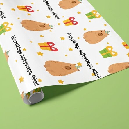 Papier do pakowania prezentów z indywidualnym napisem – Kapibara urodzinowa