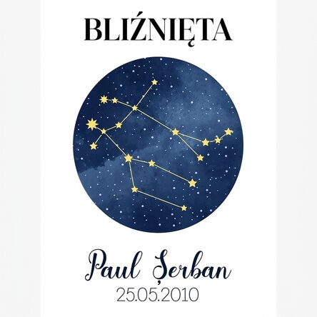 Spersonalizowany plakat z napisem – konstelacja znaku zodiaku Bliźniąt