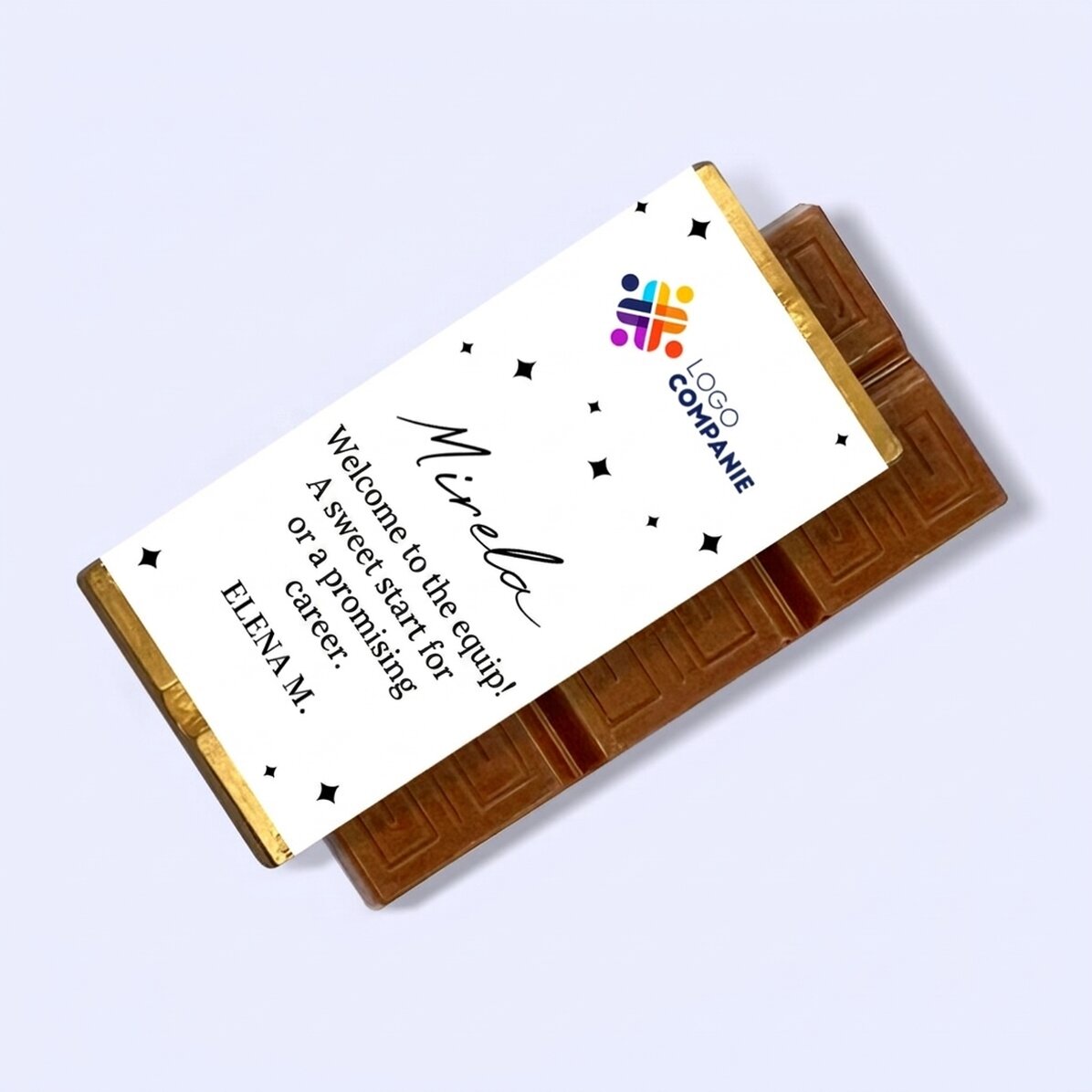 Mini tabliczka czekolady z indywidualnym napisem i logo – Witaj w zespole
