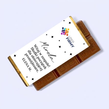 Mini tabliczka czekolady z indywidualnym napisem i logo – Witaj w zespole