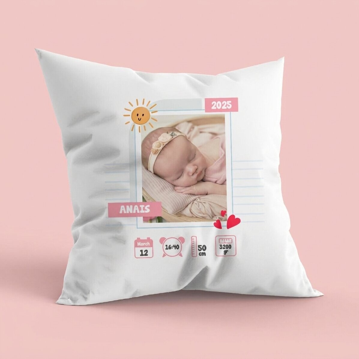 Spersonalizowana poduszka ze zdjęciem i napisem – Hello, Baby
