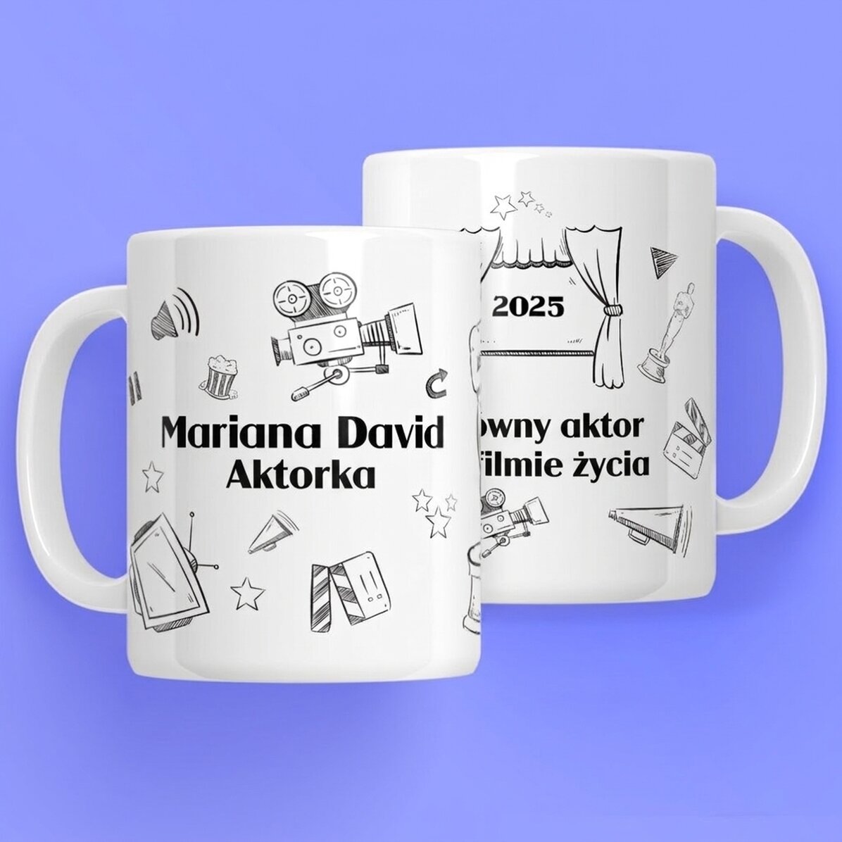 Spersonalizowany kubek z napisem dla aktorów – zestaw „Hand drawn”