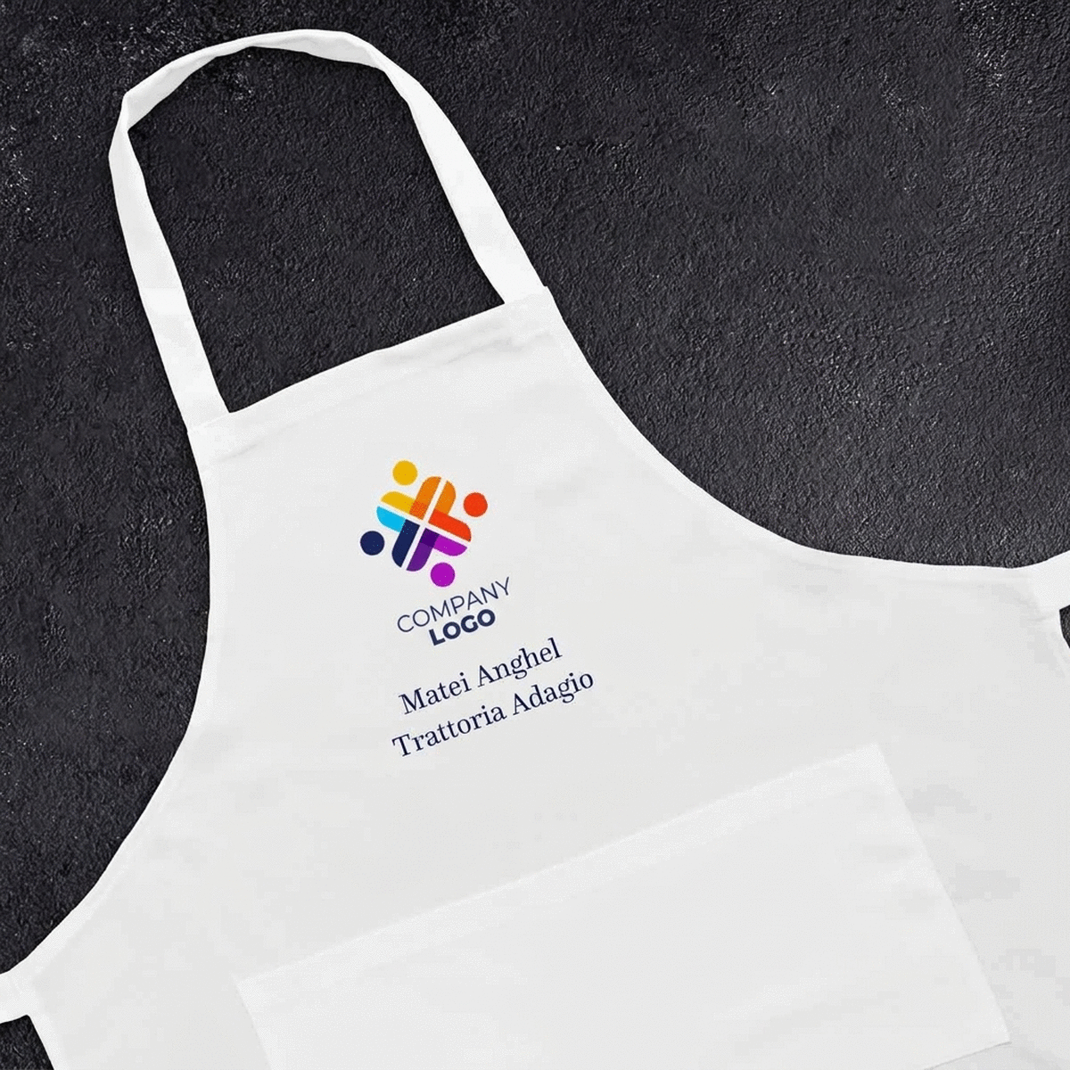 Customised apron with logo and text