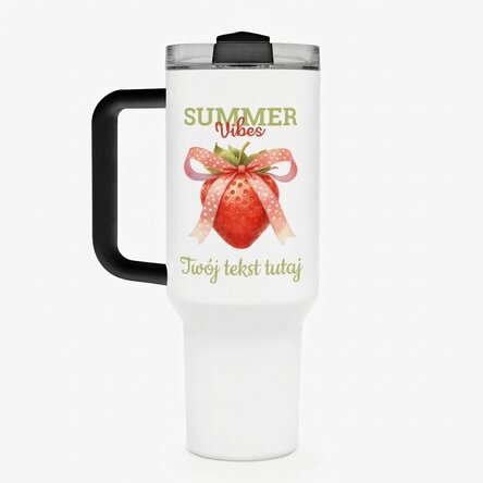 Termos z uchwytem i słomką, spersonalizowany z napisem – Summer Vibes