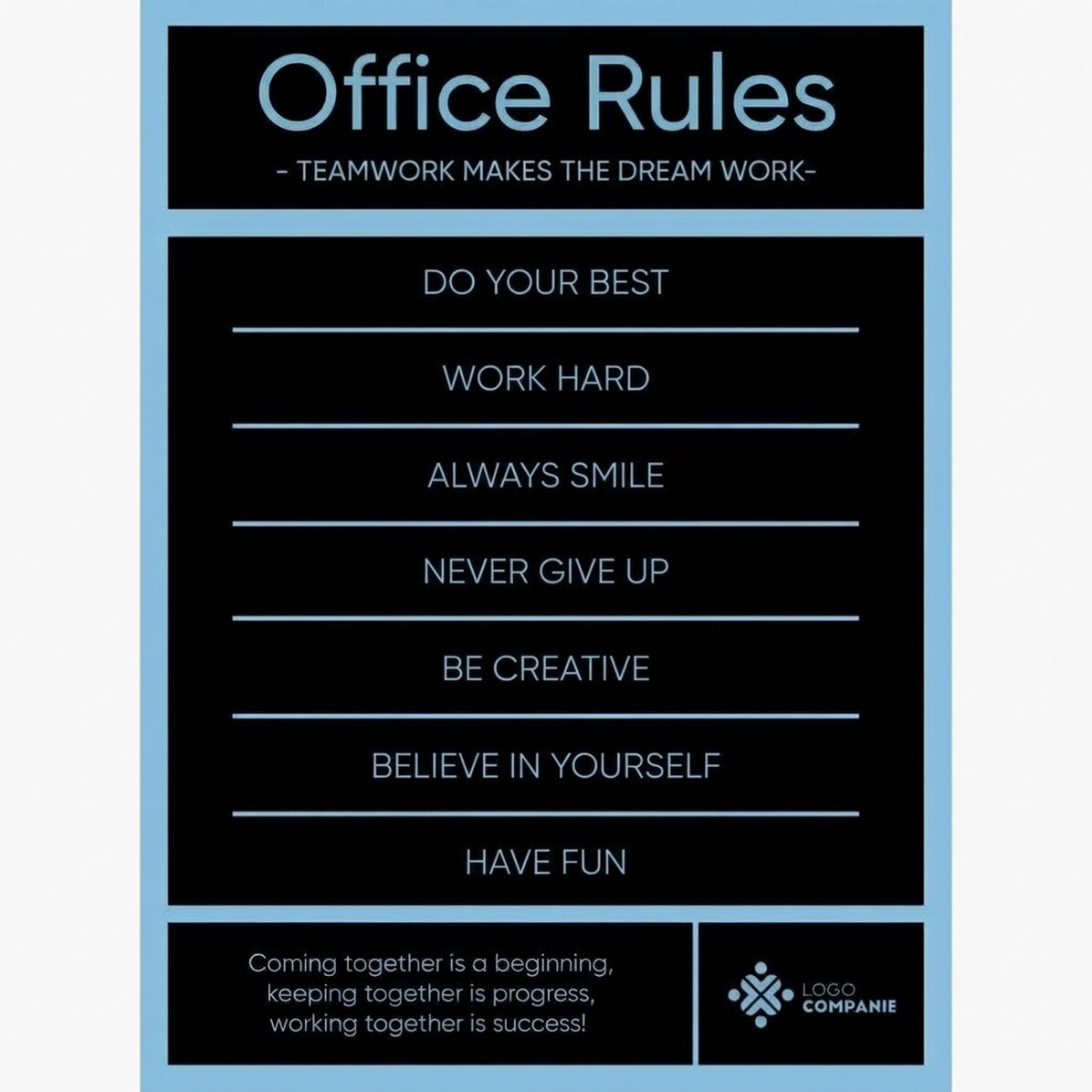 Spersonalizowany plakat z tekstem i logo – Office Rules
