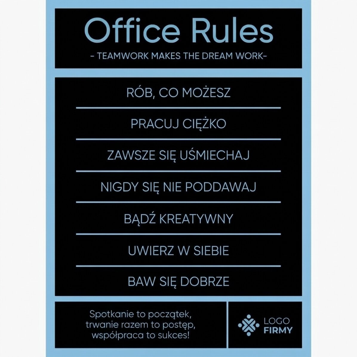 Spersonalizowany plakat z tekstem i logo – Office Rules